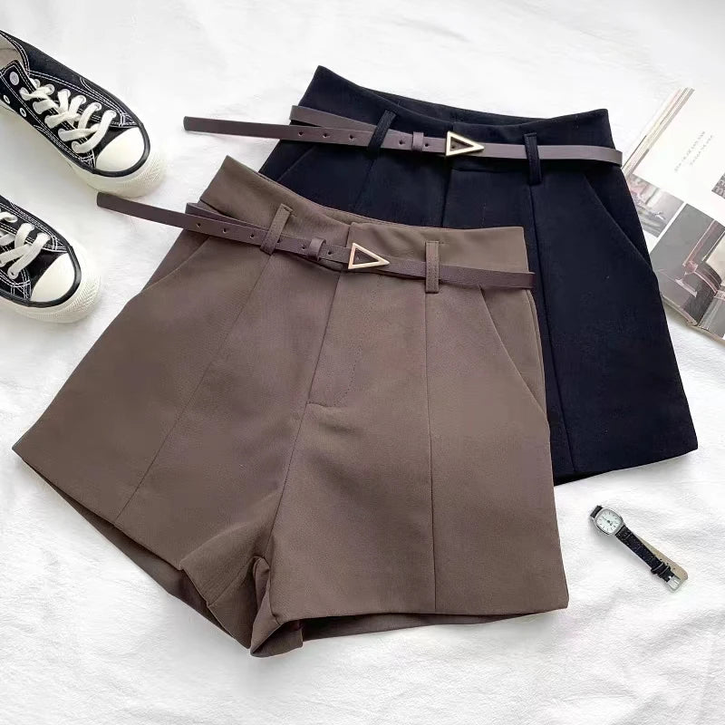 High-Waist Belted A-Line Shorts – Office Chic