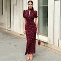 Linad Spring Elegant Print Long Dress Vintage High Waist Puff Sleeve Dresses Lady Casual Chiffon Turtleneck Dress For Women 2026