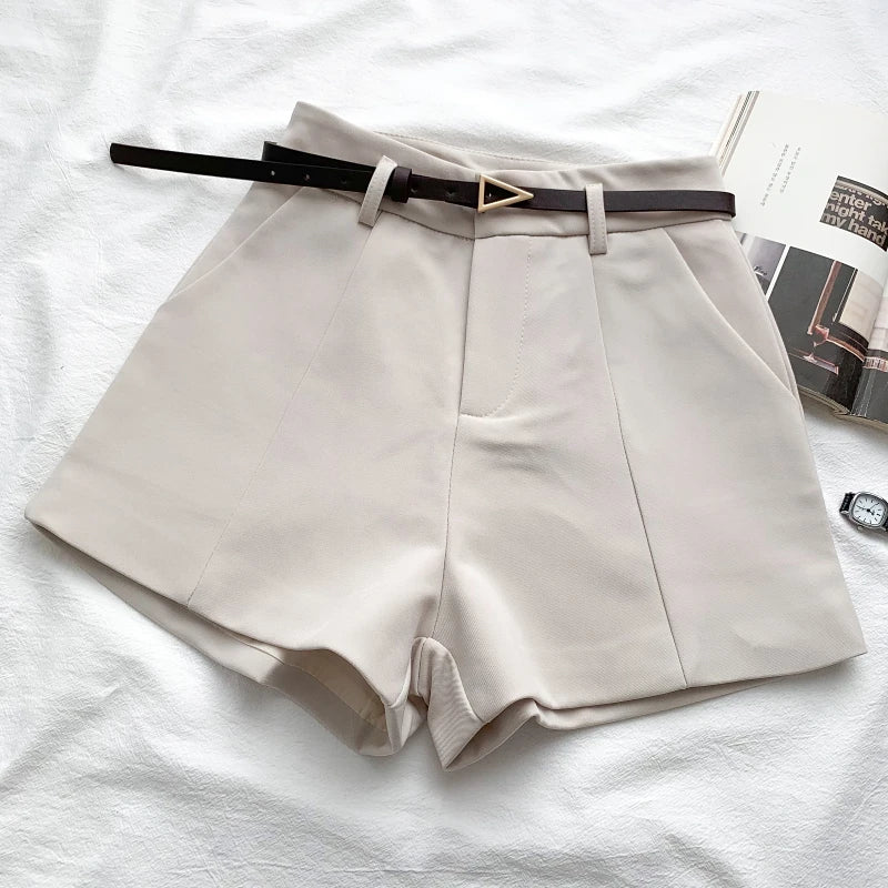 High-Waist Belted A-Line Shorts – Office Chic