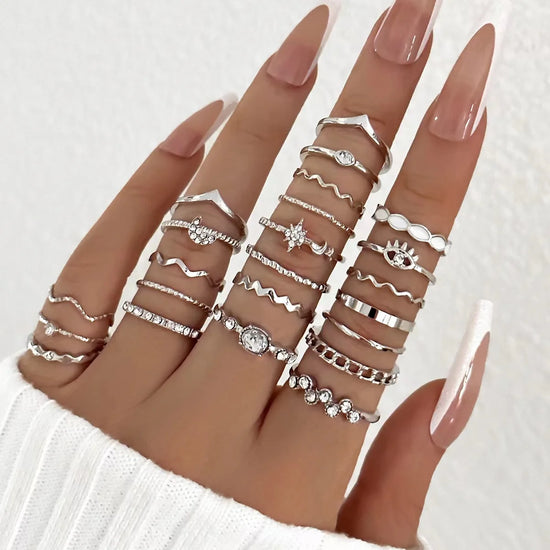 23PCS Fashion Luxury Shiny Zircon Wave Multi-Element Design Women&