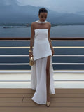 Elegant Women's Strapless Ribbon Long Dress Mesh Maxi Dresses Summer Evening Party Wedding Guest White Yellow Burgundy Brown New