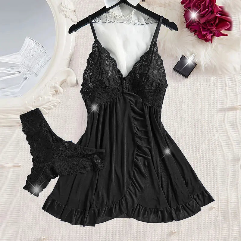 Pink Halter Nightdress & Panty Sleepwear Set