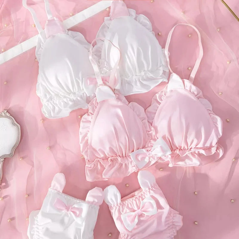 Underwear Female Girls Rabbit Ears Cute Japanese Students Bra Without Steel Ring Comfortable Soft Girl Cute Underwear Bra Set