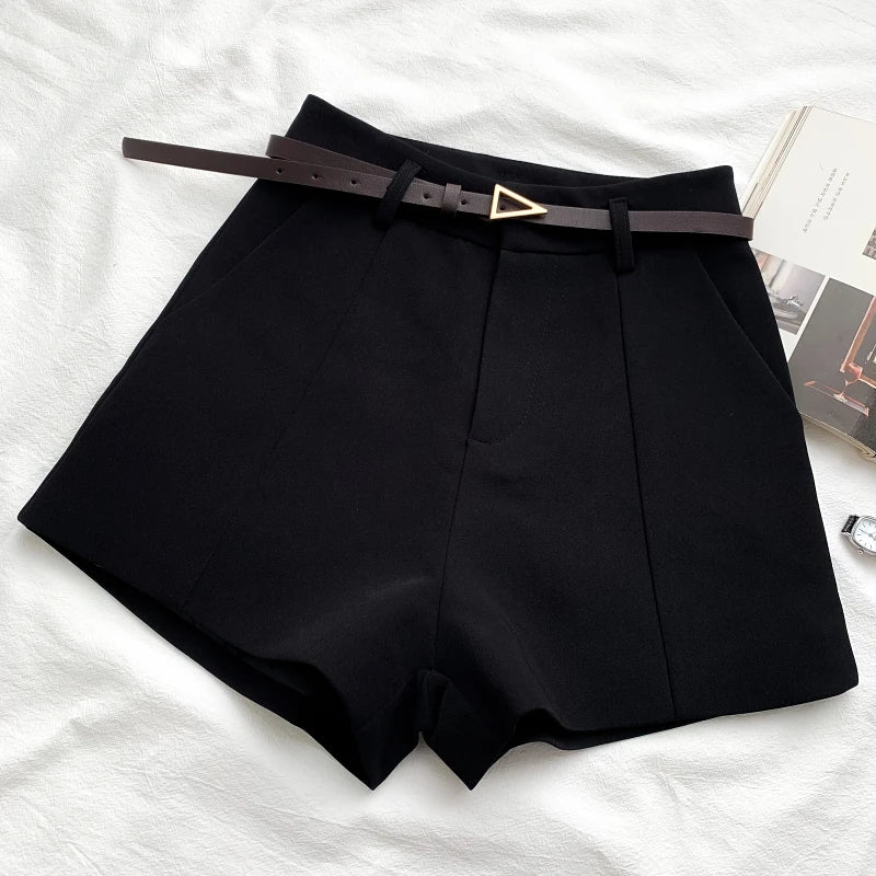 High-Waist Belted A-Line Shorts – Office Chic