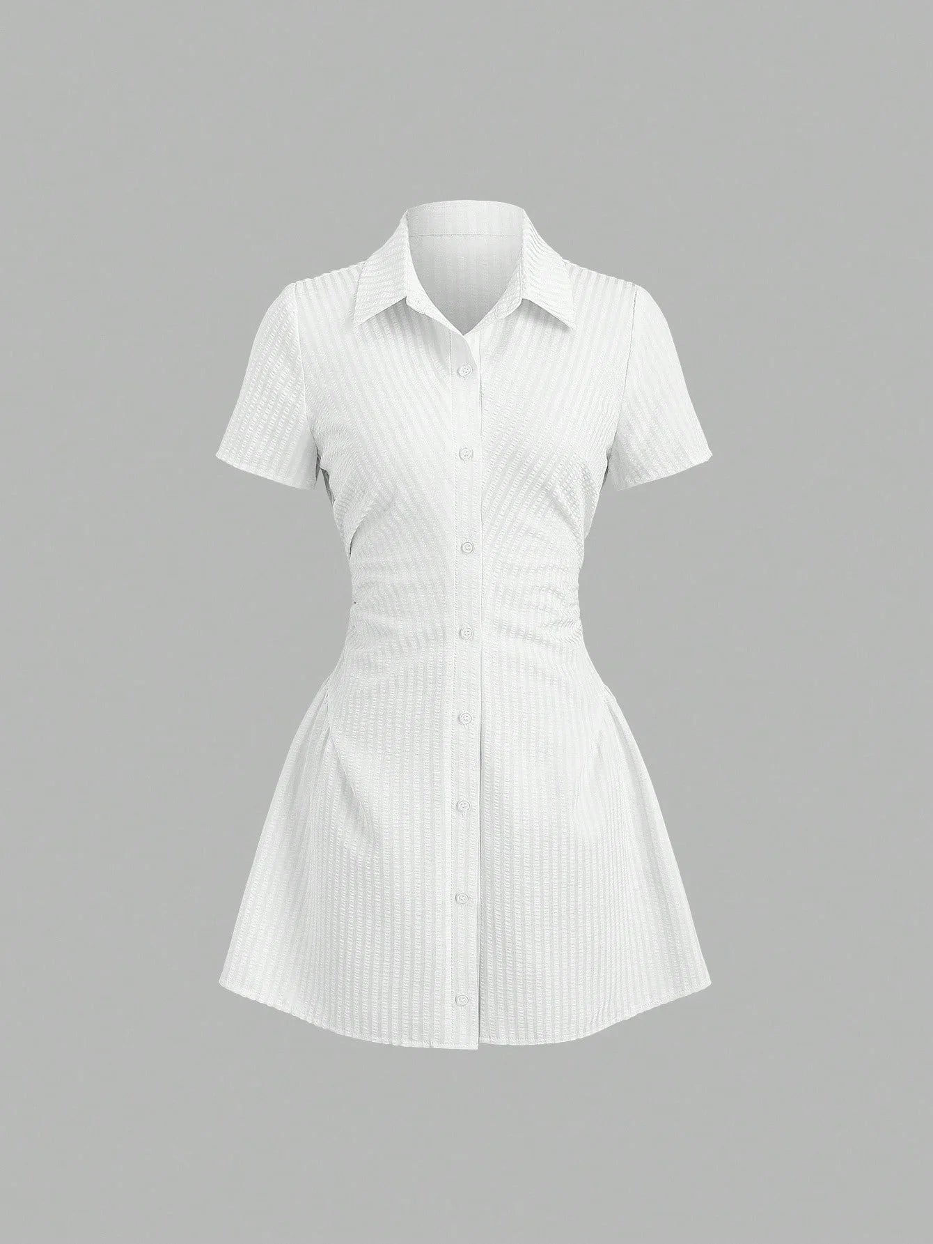 V-Neck Bubble Sleeve Pleated A-Line Mini Dress
