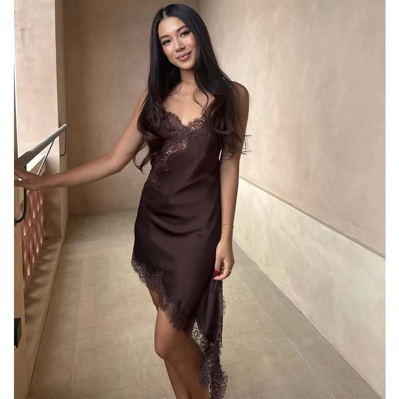 Satin Lace Backless Slip Dress