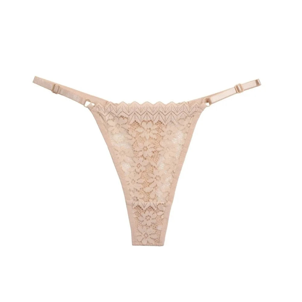 Lace Flower Low-Waist Thong – Adjustable Belt