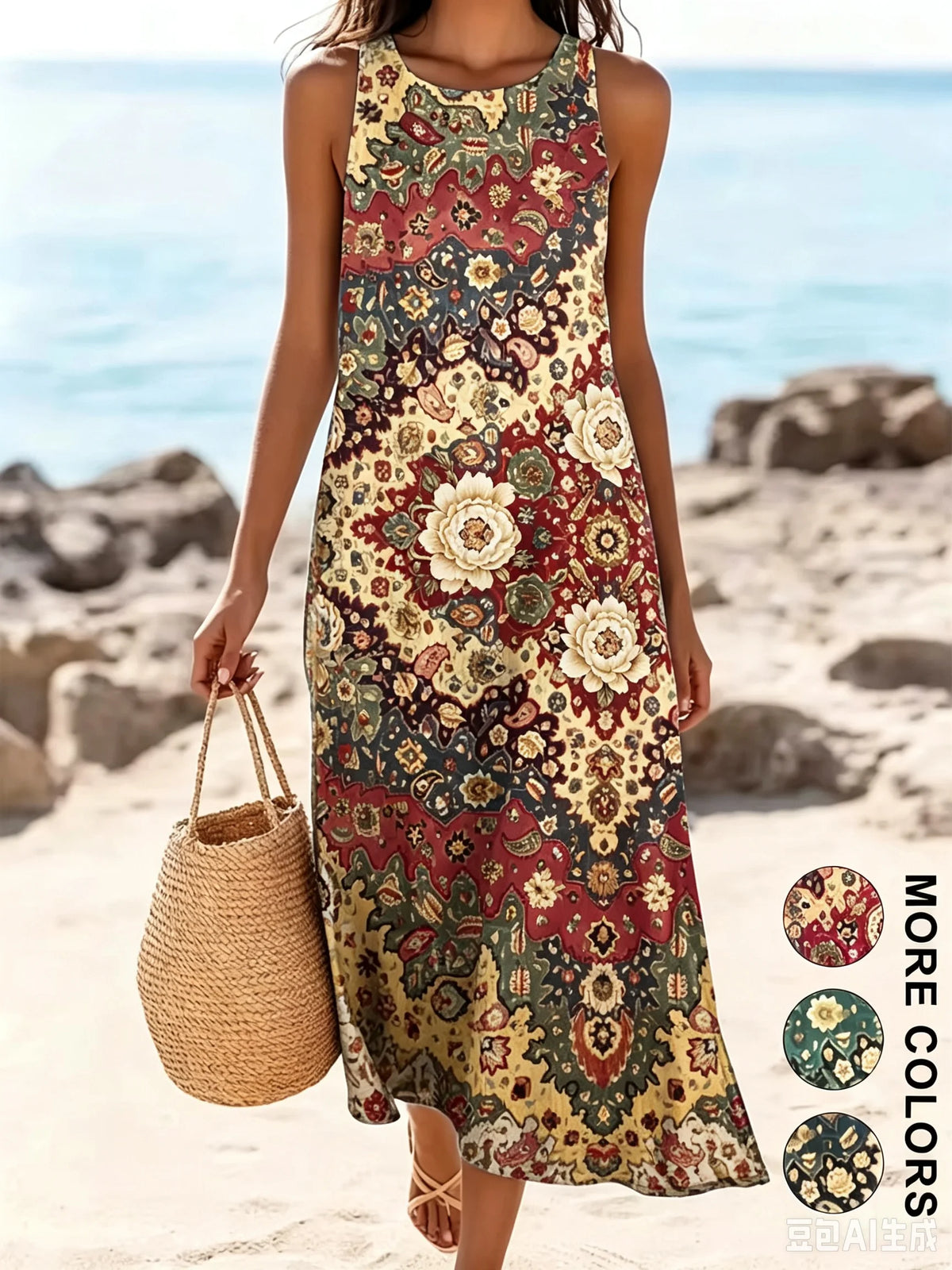Bohemian floral sundress flowing midi style