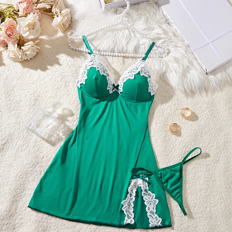 New Women's Short Split Skirt Sleep Dress Underwear Set Home Underwear Clothing