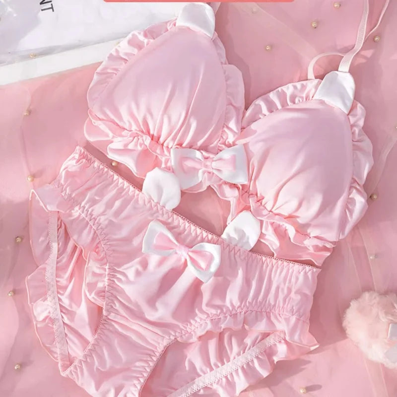 Underwear Female Girls Rabbit Ears Cute Japanese Students Bra Without Steel Ring Comfortable Soft Girl Cute Underwear Bra Set