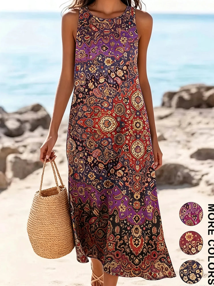Bohemian floral sundress flowing midi style