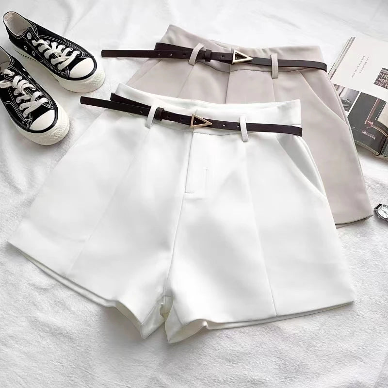 High-Waist Belted A-Line Shorts – Office Chic