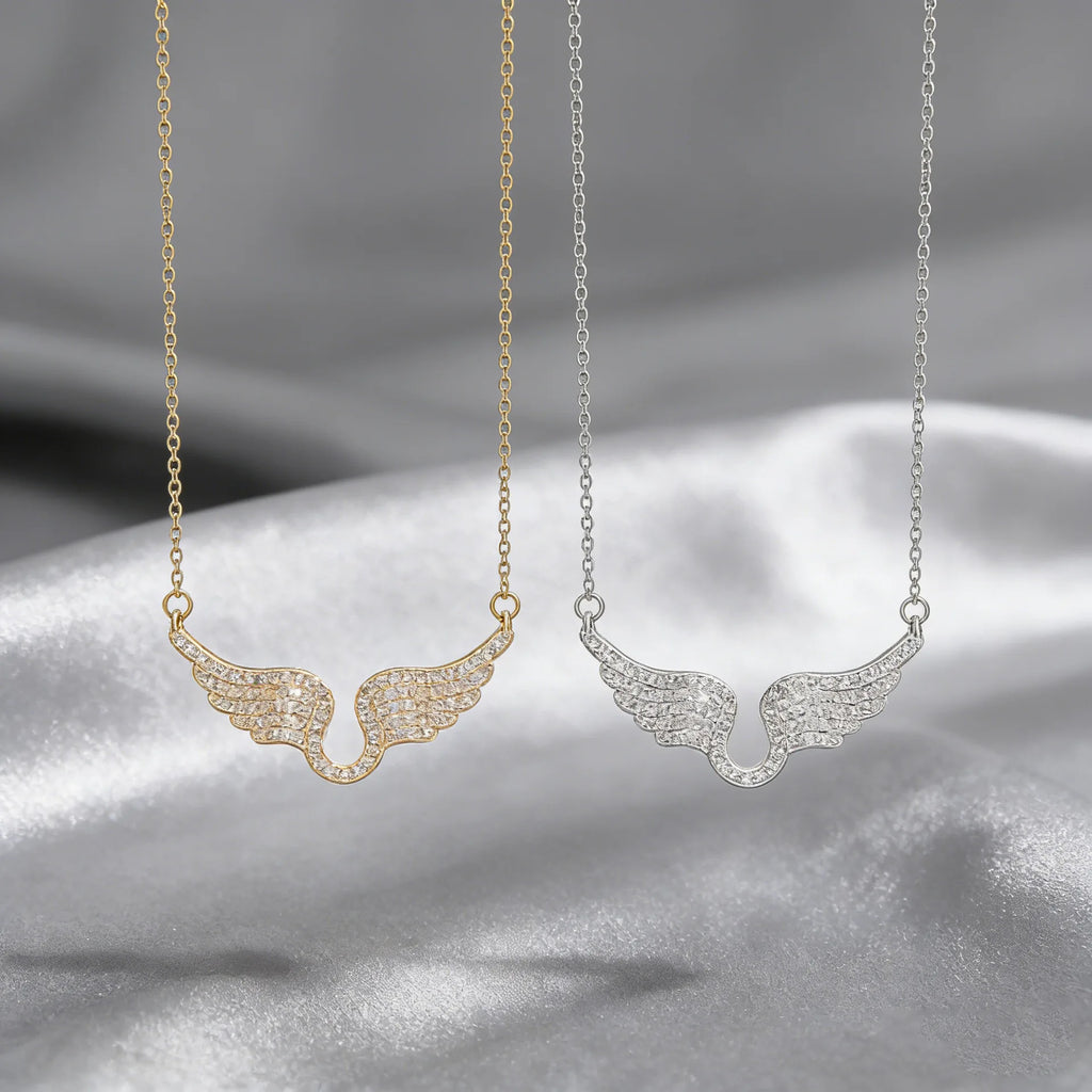 1PC Angel Wing Necklace For Women Gold Color Angle's Wings Fashion Cubic Zirconia Necklace Titanium Steel Clavicle Chain