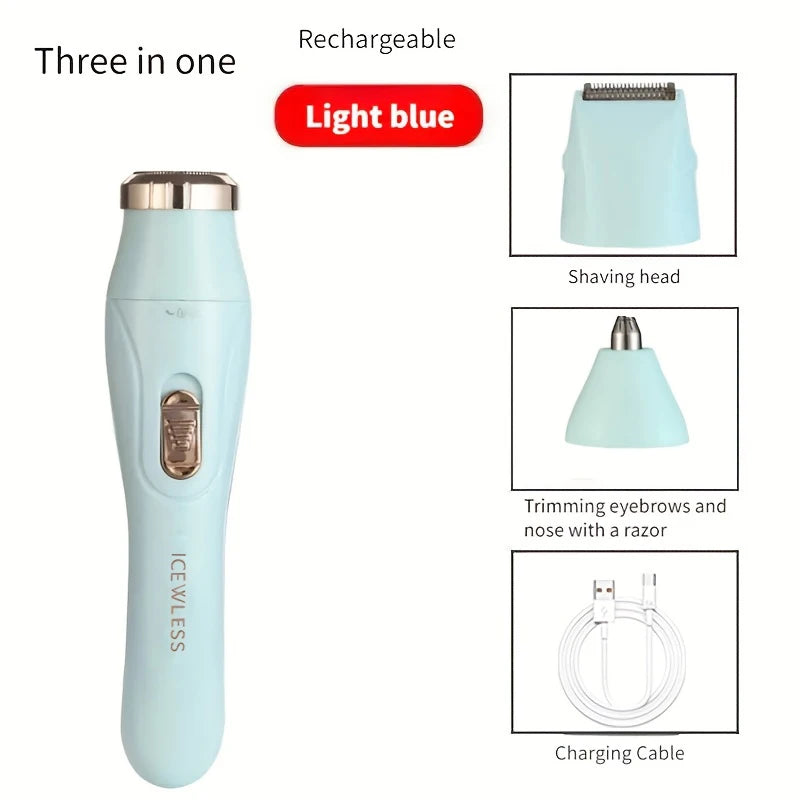 USB Charging Three in One Shaver, Women's Home Multifunctional Underarm Hair Removal Device, Eyebrow Trimmer, Nose Hair Remover
