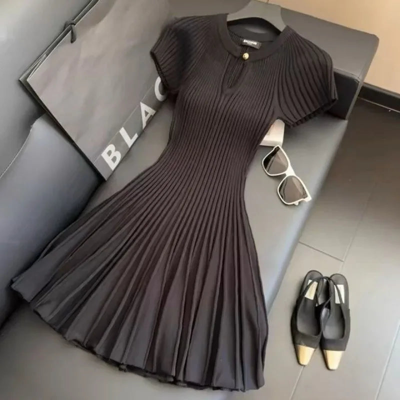 Cinched-Waist Knitted Mini Dress