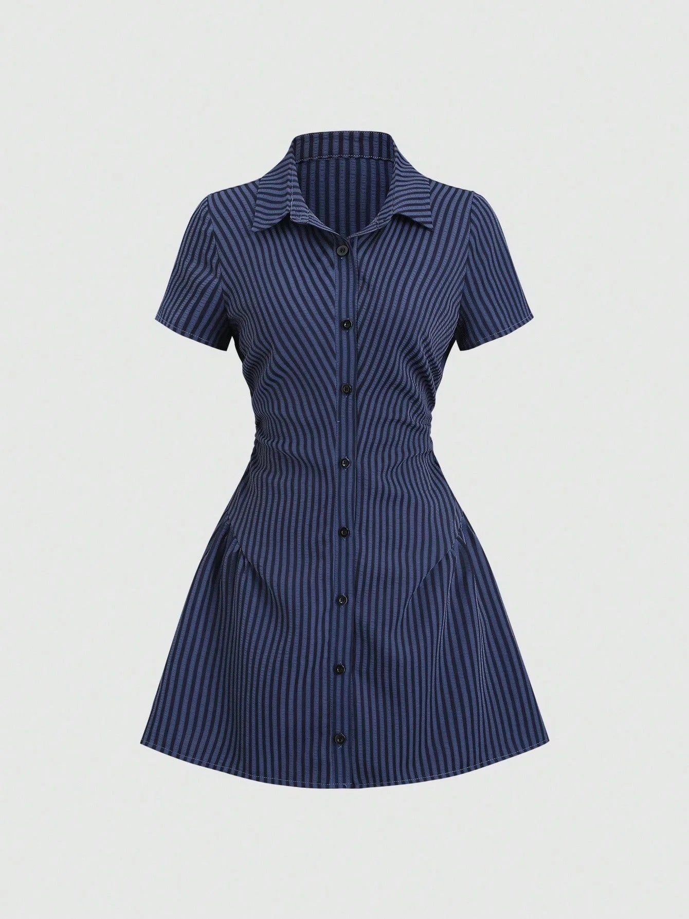 V-Neck Bubble Sleeve Pleated A-Line Mini Dress