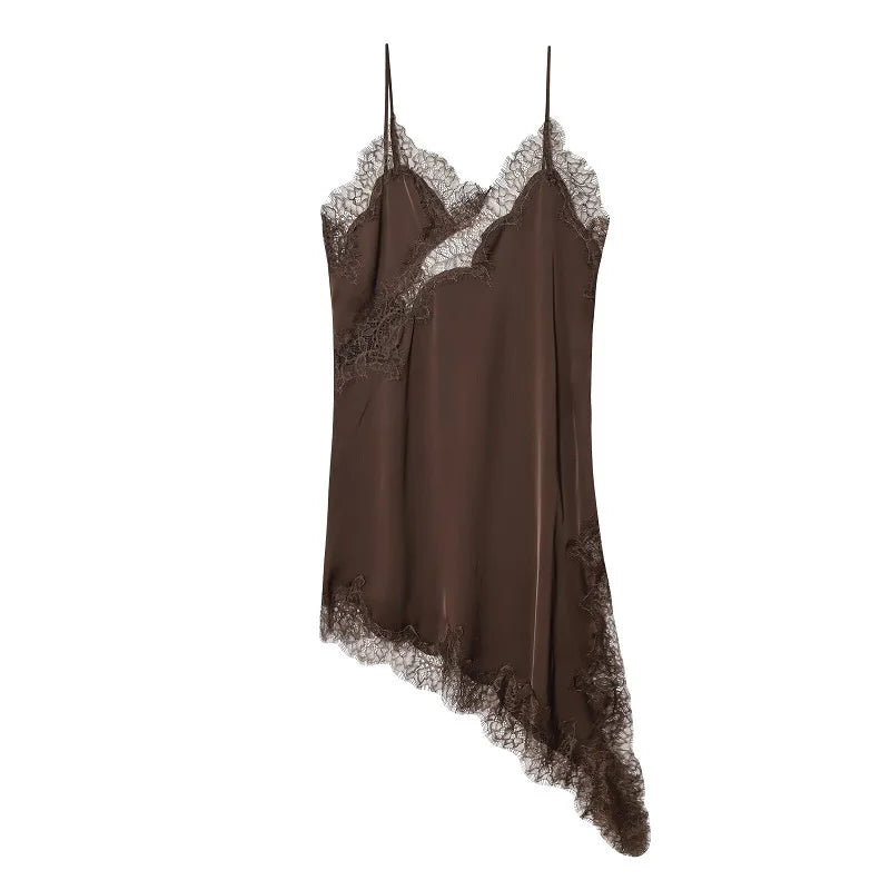 Satin Lace Backless Slip Dress