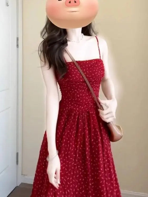 Red Floral Halter Dress floral print
