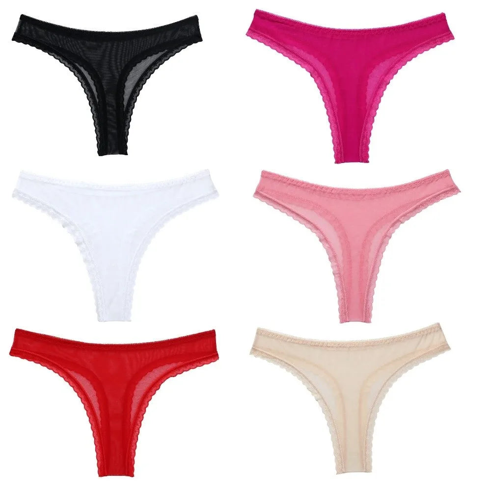 Breathable Mesh Lace Thong – Seamless Low-Waist