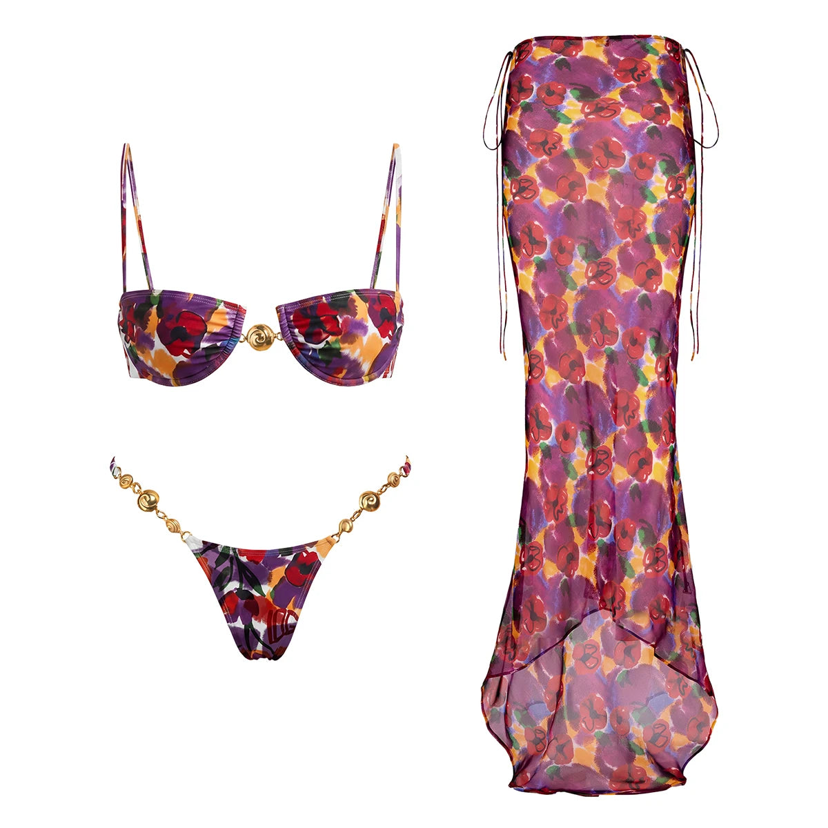 3 Piece Bikini Set mid-waist design