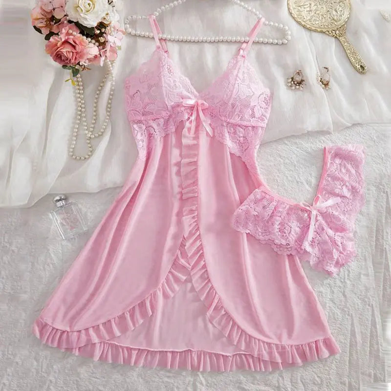 Pink Halter Nightdress & Panty Sleepwear Set