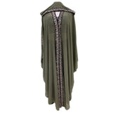 Moroccan Hooded Abaya featuring a stylish design with wide batwing sleeves and a flowing maxi silhouette.