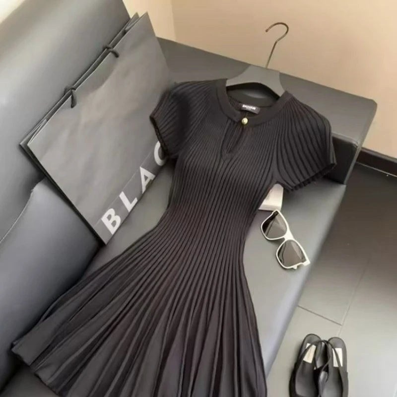 Cinched-Waist Knitted Mini Dress