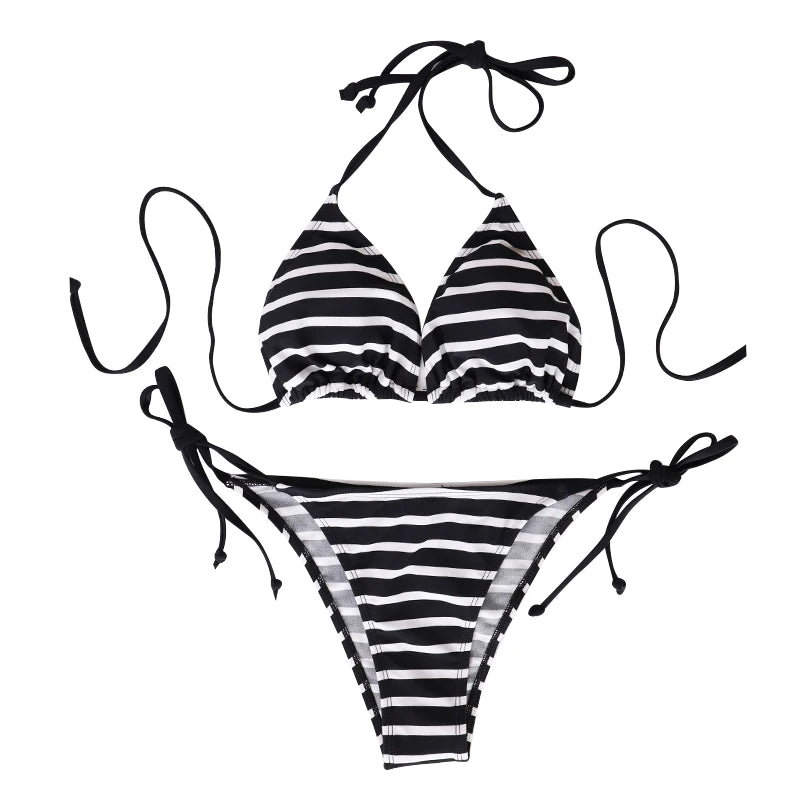 Two Piece Set Triangle Bandage Female Beachwear Summer Sexy Black And White Striped Bikini Swimsuit Beach Women's Style Bikini