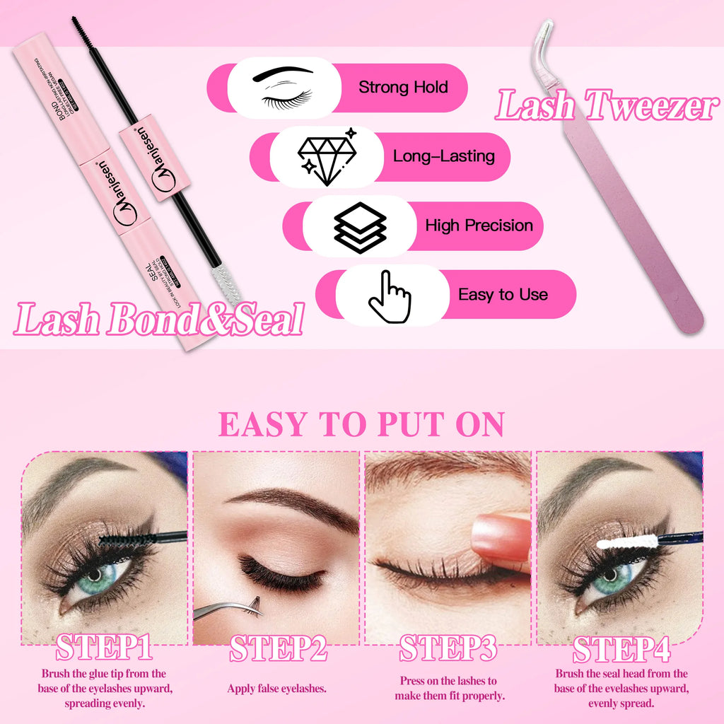 LASHVNNA Lash Clusters Kit With Waterproof Strong Hold DIY Lash Extension Kit Lash Bond And Seal And Eyelash Tweezers Makeup