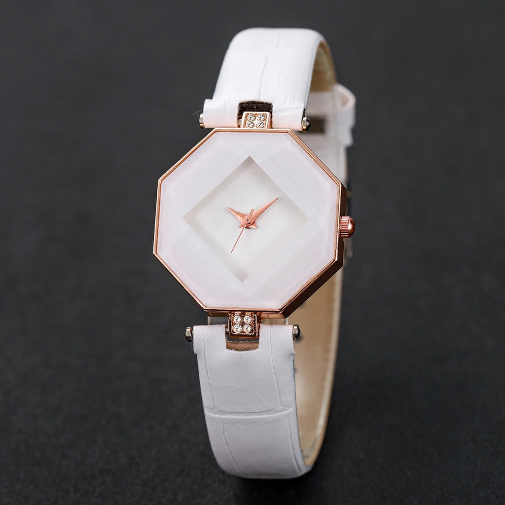 2PCS Fashion Women's Watches Casual Leather Band Analog Quartz Watch Pearls Bracelet Set（Without Box）