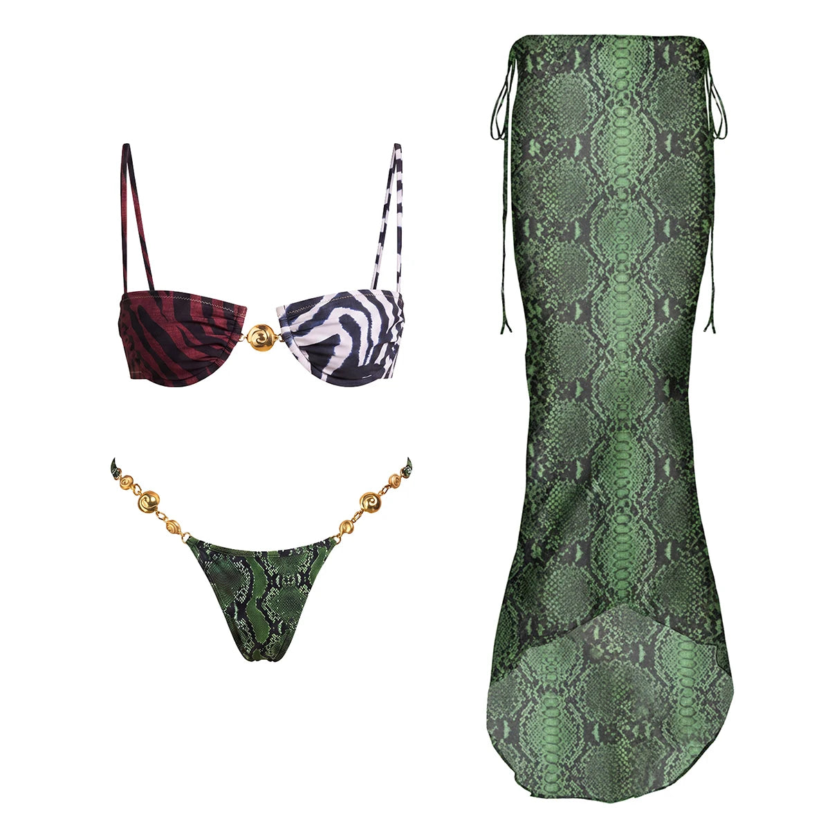 3 Piece Bikini Set mid-waist design