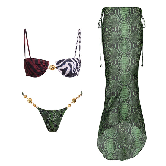 3 Piece Bikini Set mid-waist design