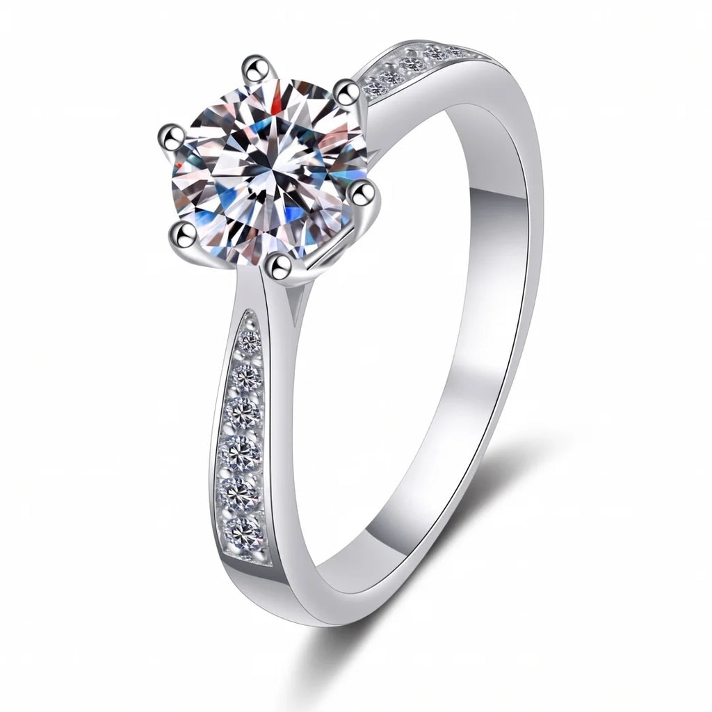 Moissanite Engagement Ring – 18K White Gold Plated Sterling Silver