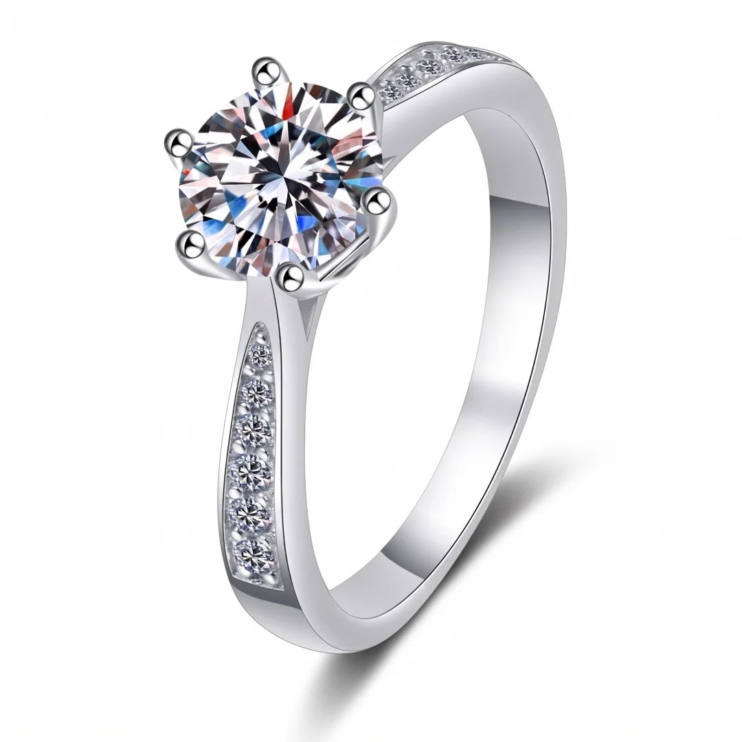 Moissanite Engagement Ring – 18K White Gold Plated Sterling Silver