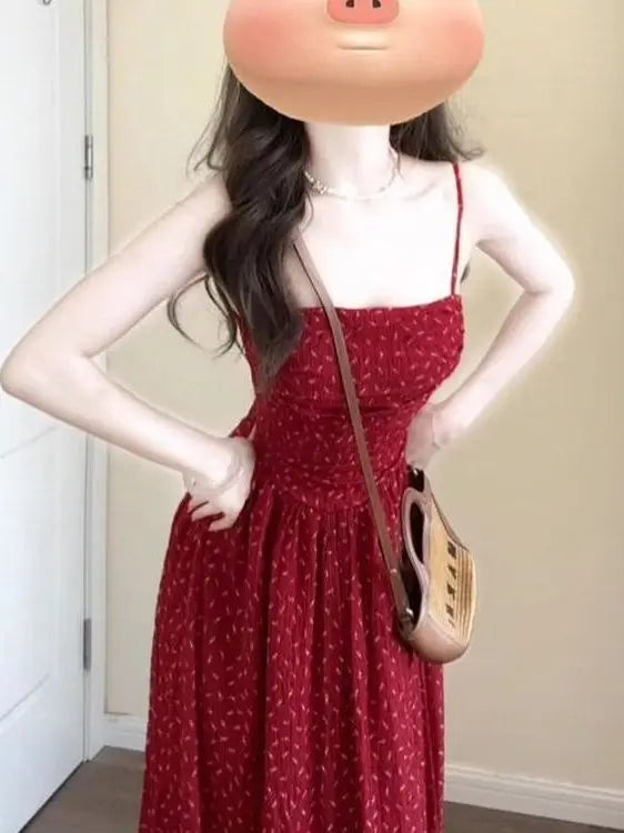 Red Floral Halter Dress floral print