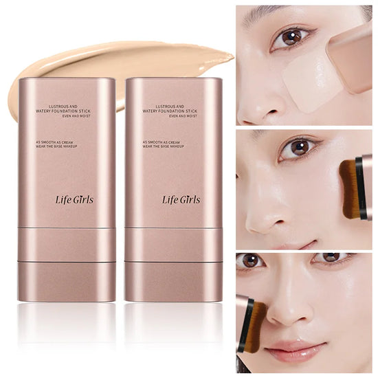 Light and Moist Hydrating Foundation, Natural-Looking, Moisturizing, Shiny, Thin and Lightweight, Double-Headed Makeup Foundation That Rotates for Easy Use, with Its Own Brush, Waterproof, Easy to Apply Makeup, and Easy for B