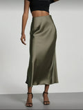 Women's Satin Midi Skirt, High‑waisted Slim Straight, Elegant Draping, Mature Versatile for Commute, Vacation & Parties