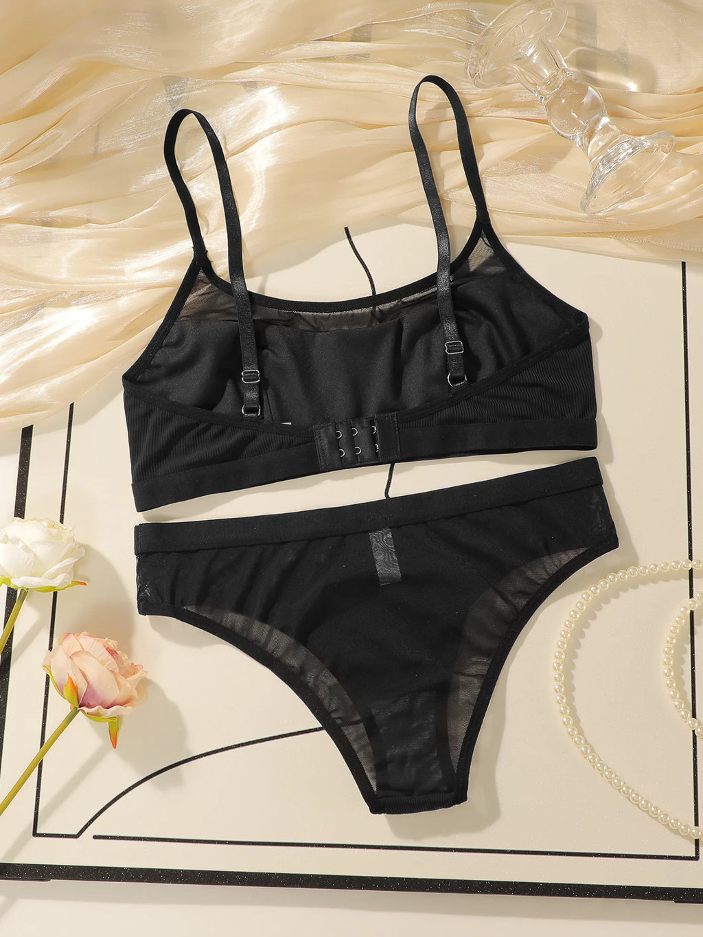 Fashionabl Black Girls' Suspender Bra Set Without Steel Support Double-Layer Inner Lining Underwear Sports Women Bra Set MR2668