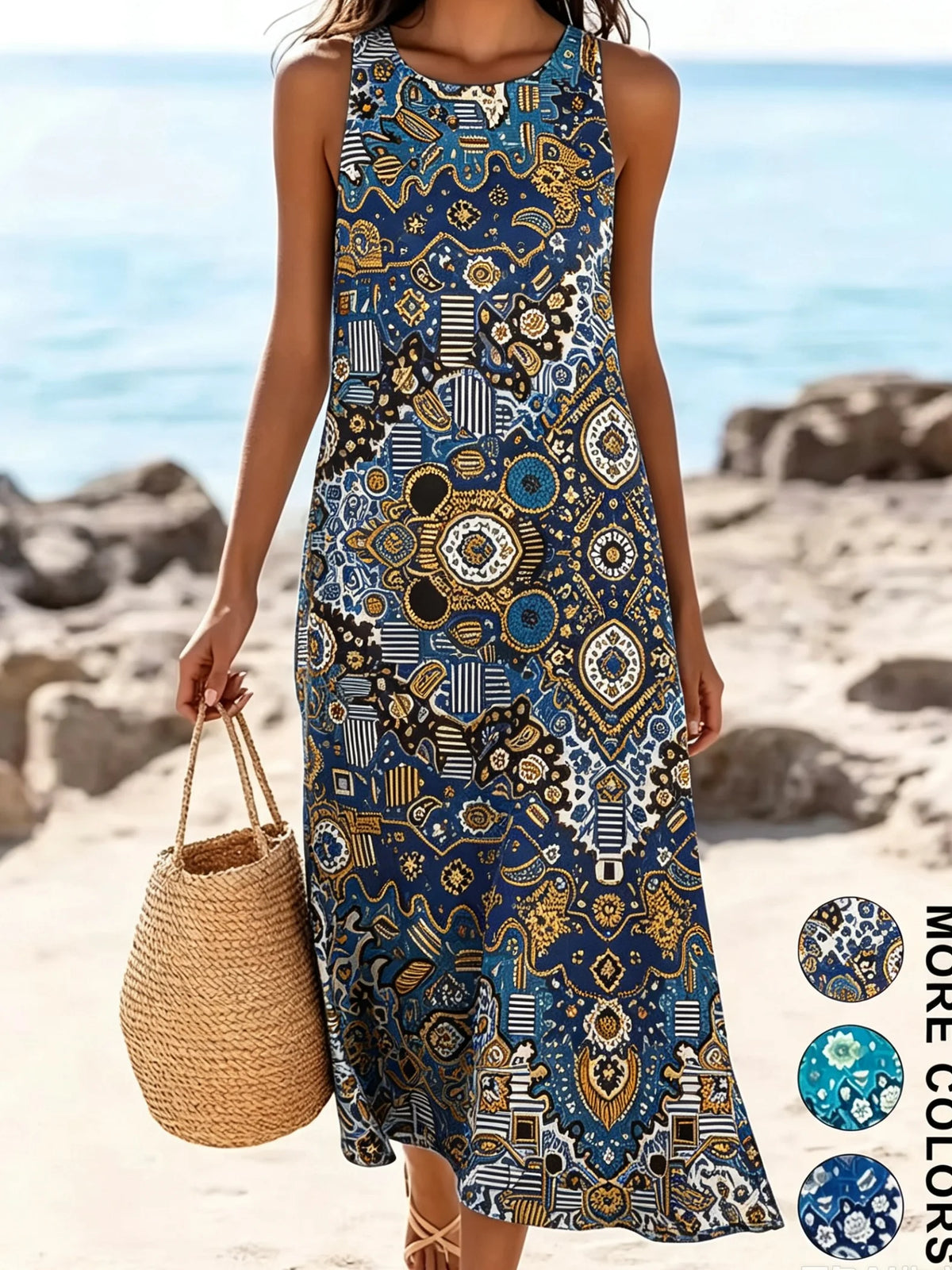 Bohemian floral sundress flowing midi style