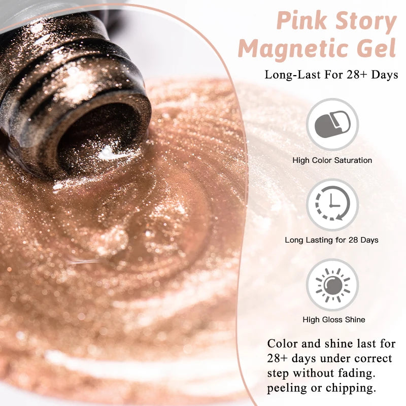 Pink Story Cat Magnetic Gel Nail Polish Nude Pink Gold Light Semi Permanent UV Gel Varnish Soak Off Nail Supplies Manicure DIY