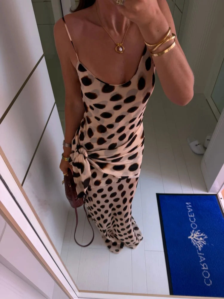 Animal Print Maxi Dress with Detachable Scarf