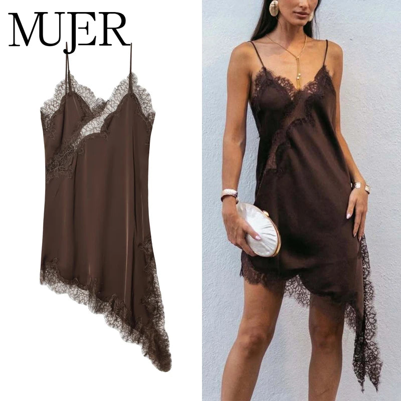 Satin Lace Backless Slip Dress