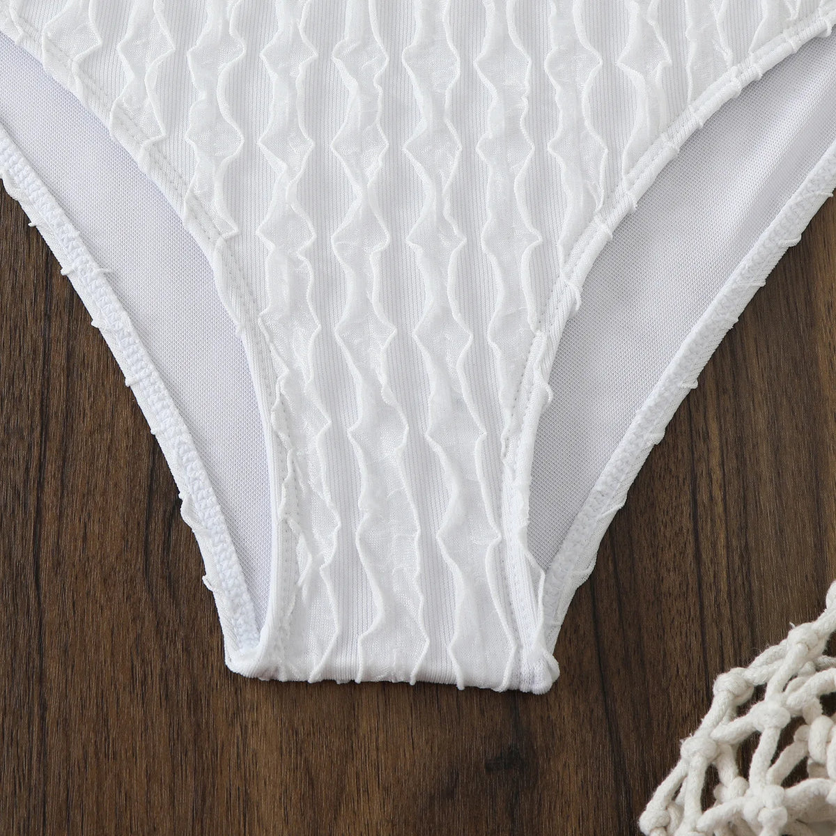 White 3 Piece Bikini Set mesh cover-up