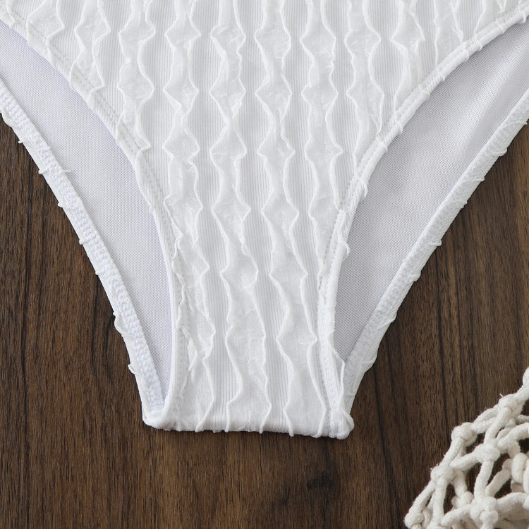 White 3 Piece Bikini Set mesh cover-up