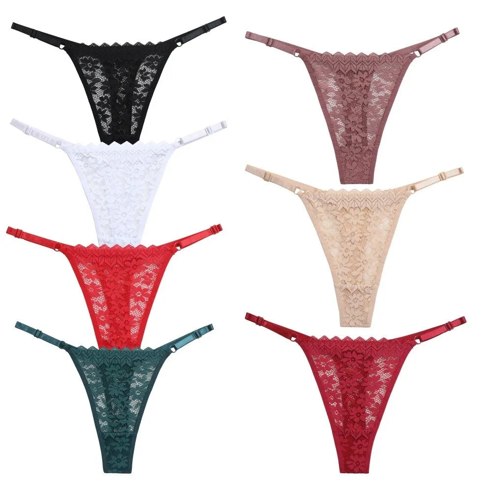 Lace Flower Low-Waist Thong – Adjustable Belt