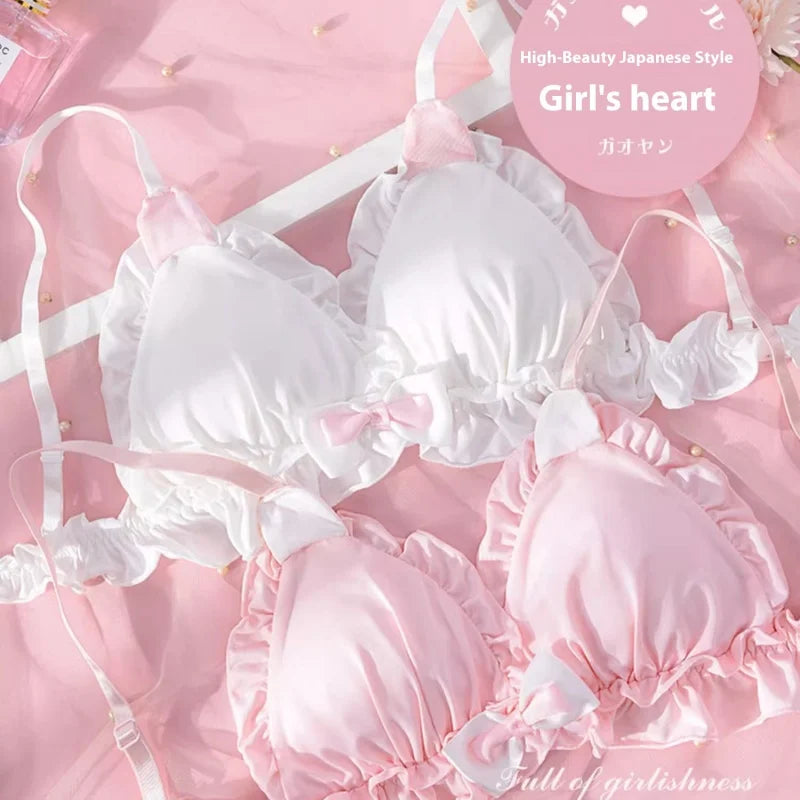 Underwear Female Girls Rabbit Ears Cute Japanese Students Bra Without Steel Ring Comfortable Soft Girl Cute Underwear Bra Set