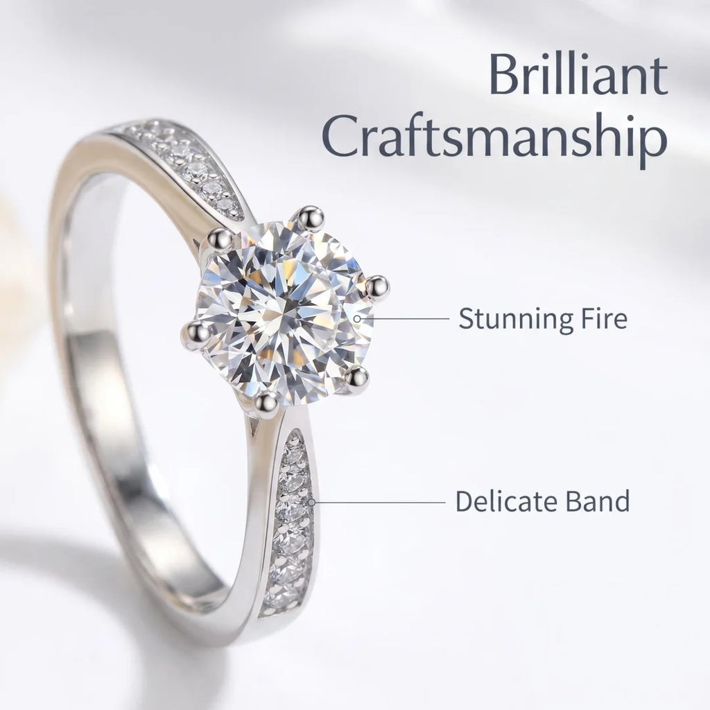 Moissanite Engagement Ring – 18K White Gold Plated Sterling Silver