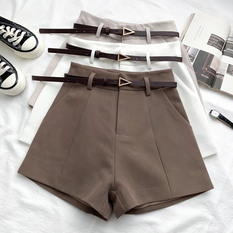 High-Waist Belted A-Line Shorts – Office Chic