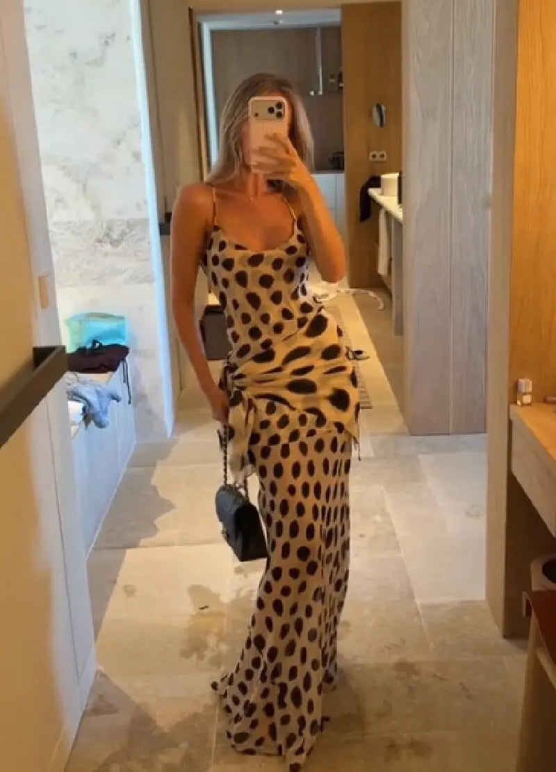 Animal Print Maxi Dress with Detachable Scarf
