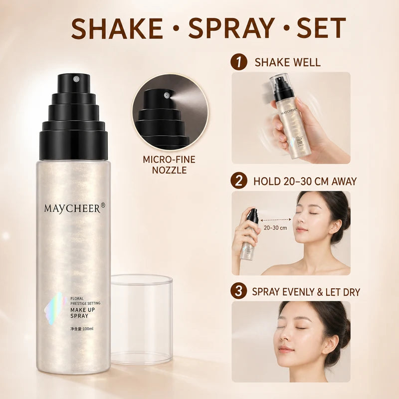 MAYCHEER 100ml Makeup Setting Spray Long Lasting Ultra Fine Mist Fixer Hydrating Dewy Glow Face Mist 2 Shades for All Skin Types